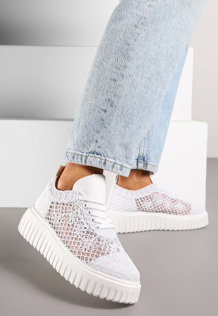 Białe Sneakersy Vices na Platformie z Ażurową Cholewką Lumerise