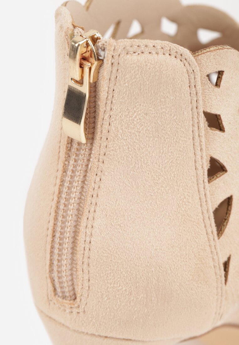 Beżowe Ażurowe Sandały Botki Vices na Szpilce Natessae