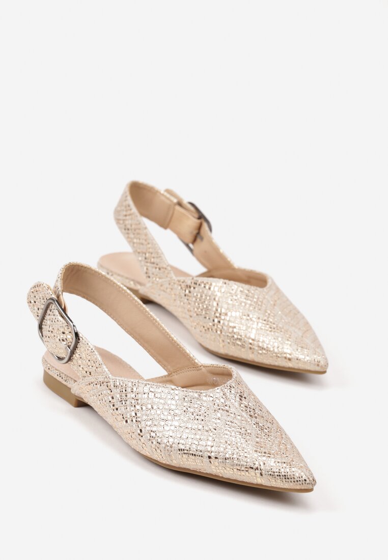 Złote Sandały Vices Typu Slingback z Wkładką ze Skóry Naturalnej Rallora