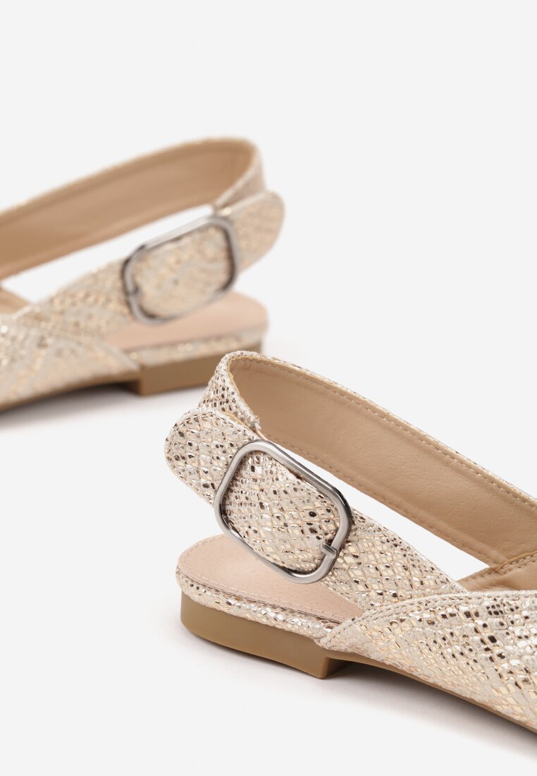 Złote Sandały Vices Typu Slingback z Wkładką ze Skóry Naturalnej Rallora