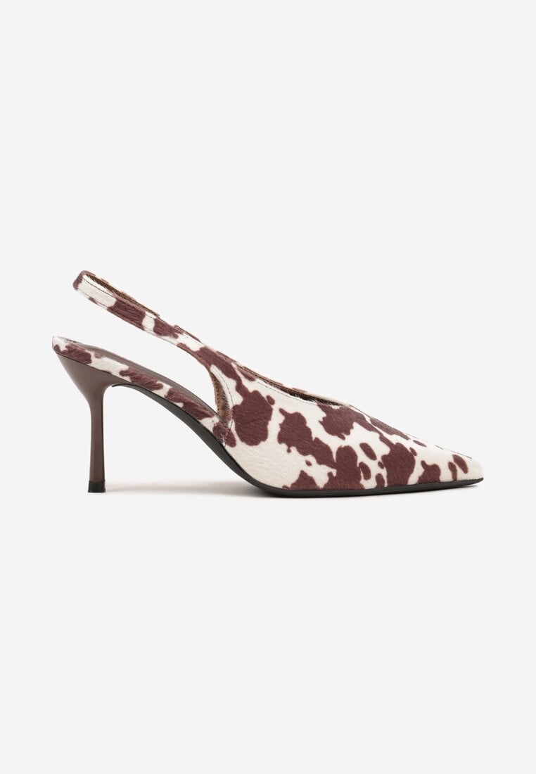 Biało-Brązowe Sandały Slingback Vices na Obcasie Typu Szpilka Tilionea