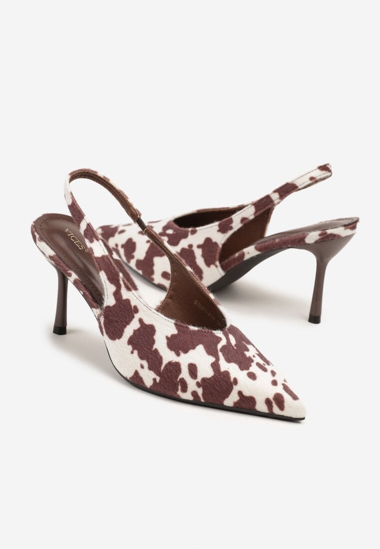Biało-Brązowe Sandały Slingback Vices na Obcasie Typu Szpilka Tilionea