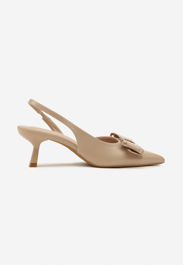 Ciemnobeżowe Sandały Vices na Kaczuszce Slingback z Kokardą i Nitami Fennadia