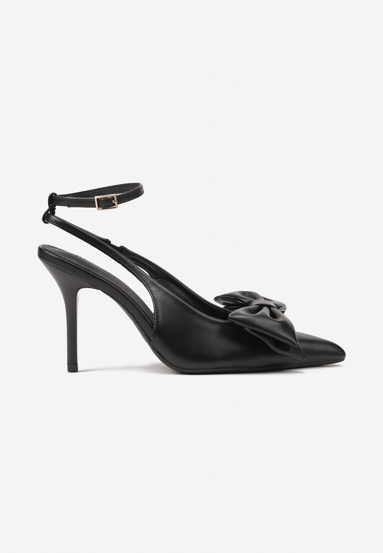 Czarne Sandały Vices na Szpilce Slingback Ozdobione Kokardą Tilvanea