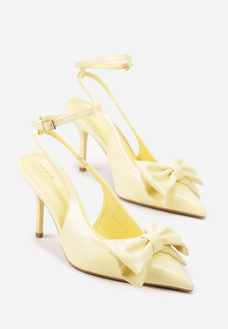 Żółte Sandały Vices na Szpilce Slingback Ozdobione Kokardą Tilvanea