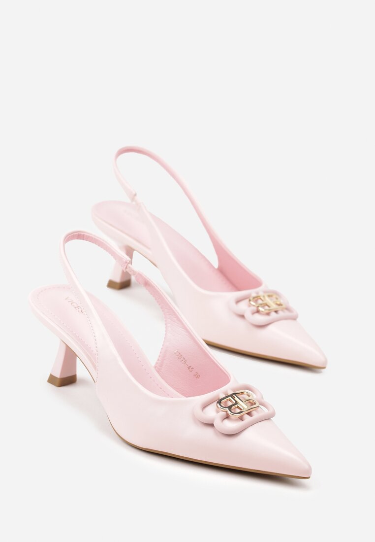 Różowe Sandały Vices na Kaczuszce Typu Slingback Ozdobione Metaliczną Aplikacją Lilarunea
