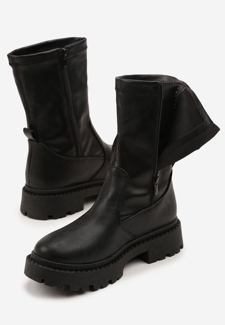 Czarne Dopasowane Botki Vices na Platformie w Stylu Grunge Jillie