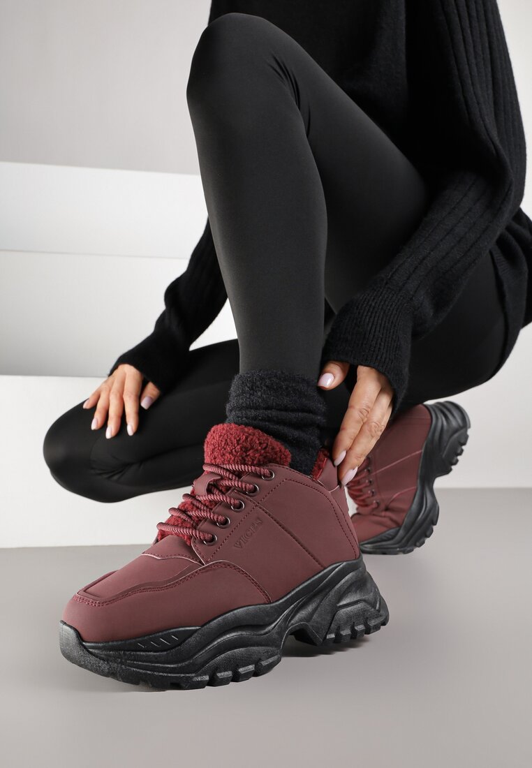 Bordowe Trapery Sneakersy Vices na Platformie z Tłoczeniem Nirrise