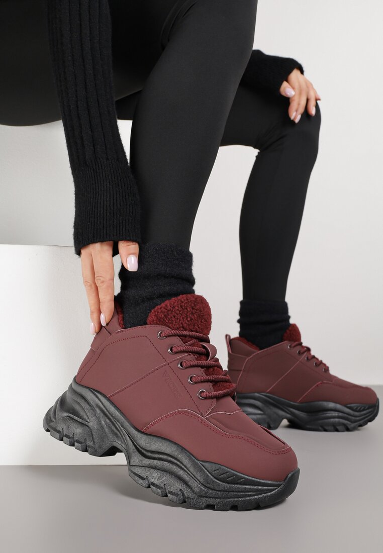 Bordowe Trapery Sneakersy Vices na Platformie z Tłoczeniem Nirrise