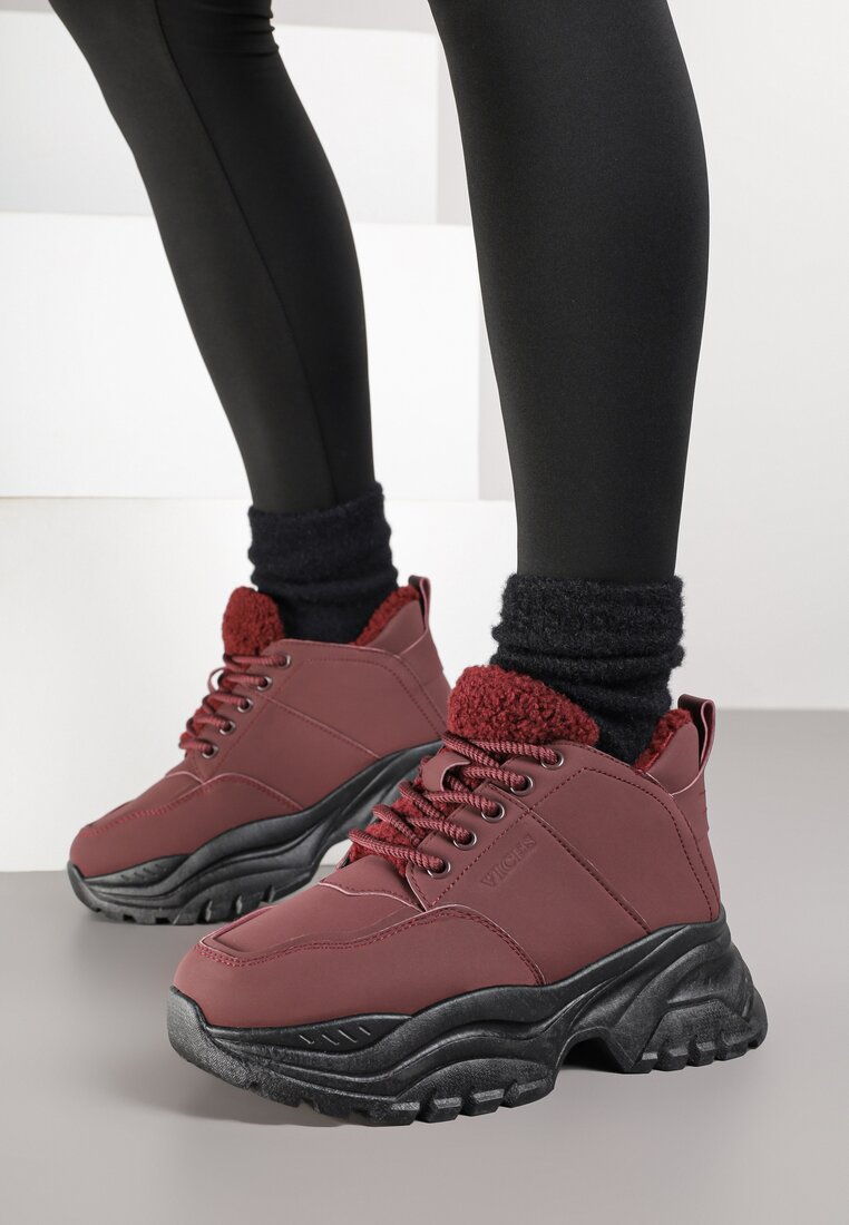 Bordowe Trapery Sneakersy Vices na Platformie z Tłoczeniem Nirrise