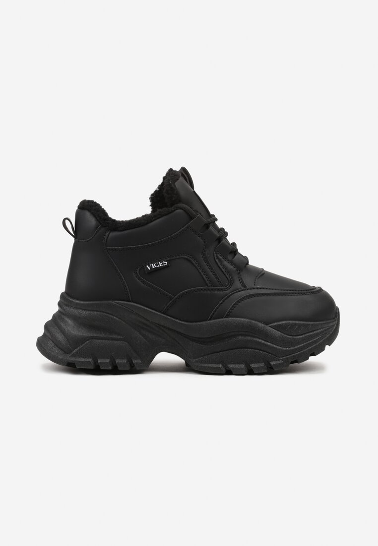Czarne Streetwearowe Botki Chunky w Stylu Sneakersów na Platformie Leate
