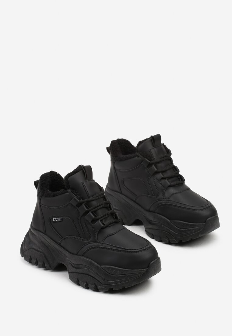 Czarne Streetwearowe Botki Chunky w Stylu Sneakersów na Platformie Leate