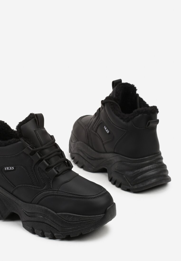 Czarne Streetwearowe Botki Chunky w Stylu Sneakersów na Platformie Leate