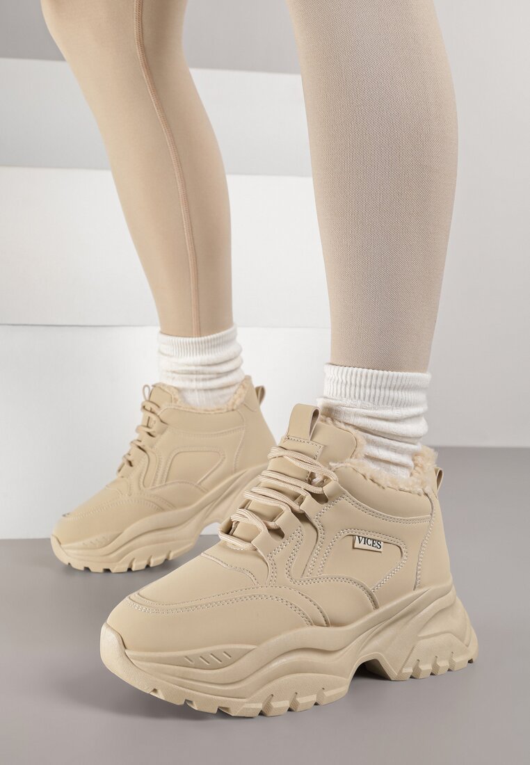 Brązowe Streetwearowe Sneakersy Vices Chunky w Stylu Traperów na Platformie Leate