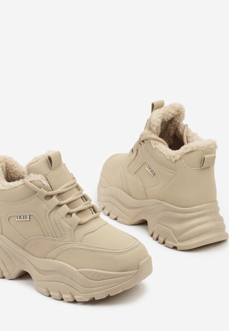Brązowe Streetwearowe Sneakersy Vices Chunky w Stylu Traperów na Platformie Leate