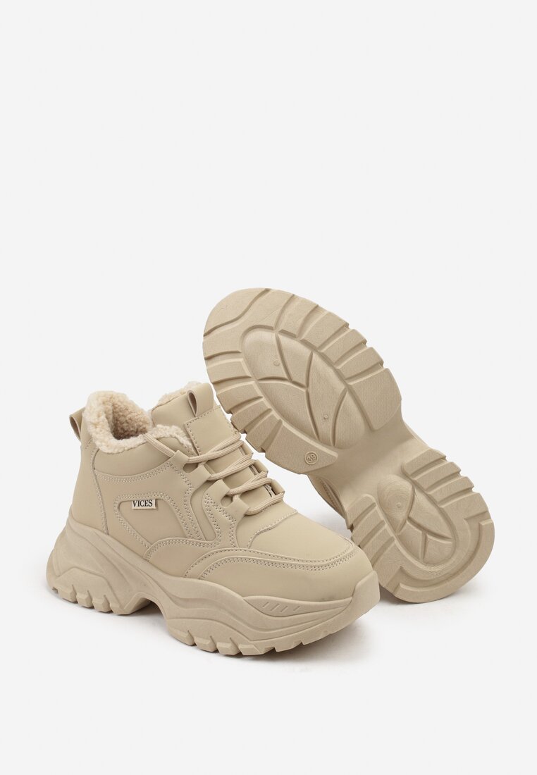 Brązowe Streetwearowe Sneakersy Vices Chunky w Stylu Traperów na Platformie Leate