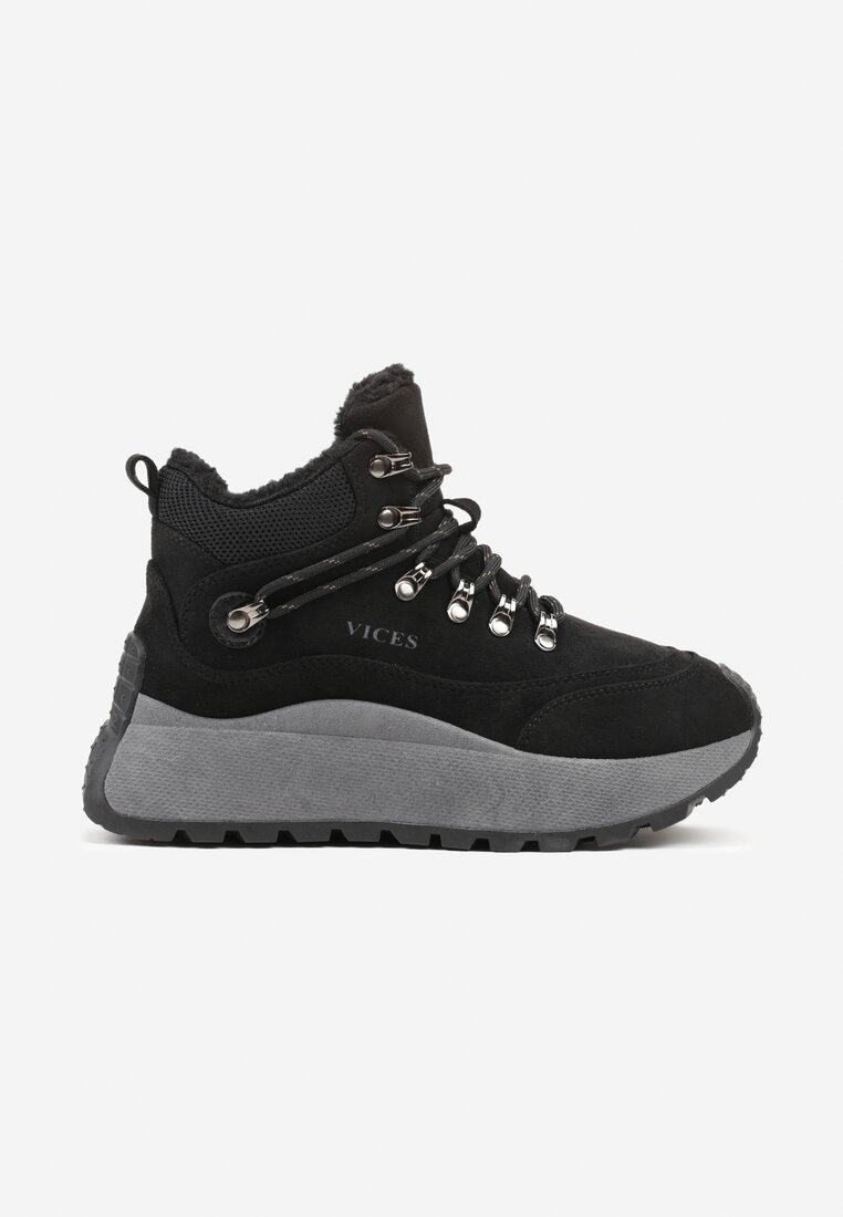 Czarne Sneakersy Śniegowce Vices na Platformie w Sportowym Stylu Nelsella