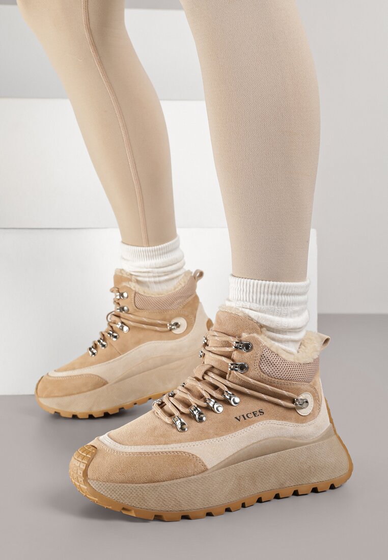 Ciemnobeżoiwe Sneakersy Śniegowce Vices na Platformie w Sportowym Stylu Nelsella