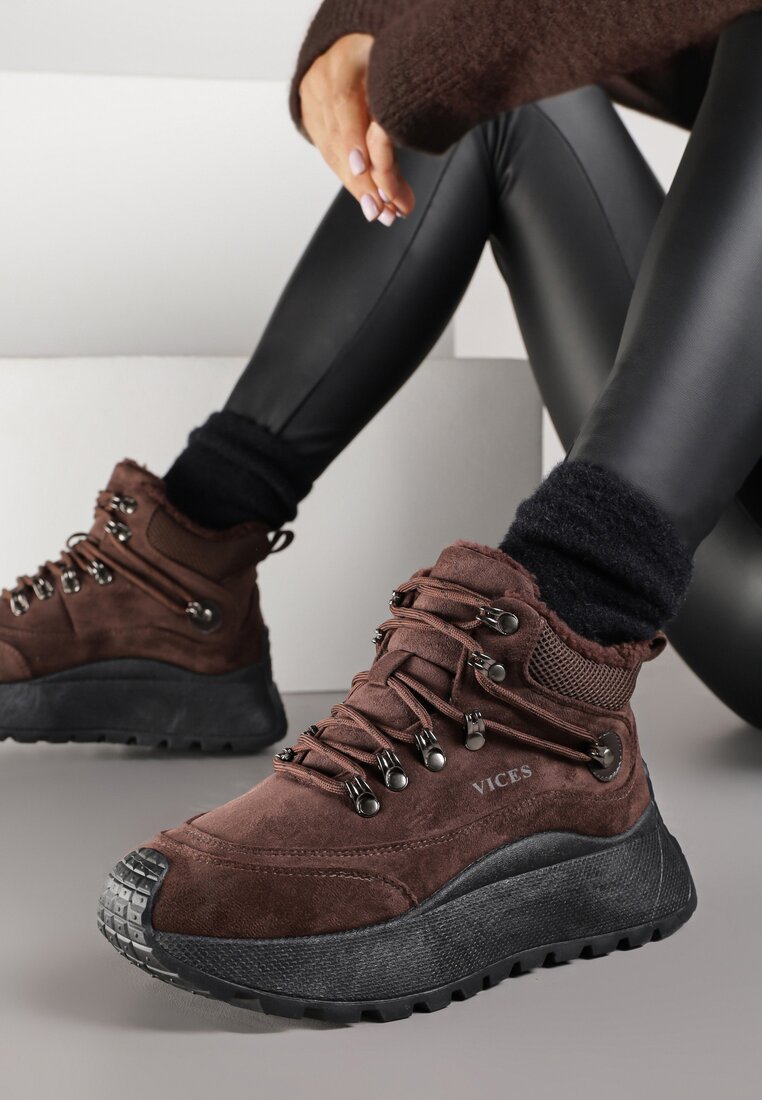 Brązowe Sneakersy Śniegowce Vices na Platformie w Sportowym Stylu Nelsella
