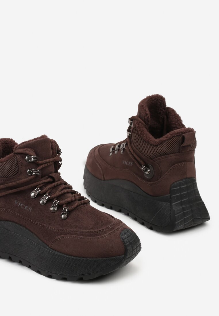 Brązowe Sneakersy Śniegowce Vices na Platformie w Sportowym Stylu Nelsella