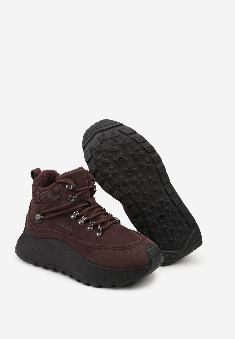 Brązowe Sneakersy Śniegowce Vices na Platformie w Sportowym Stylu Nelsella