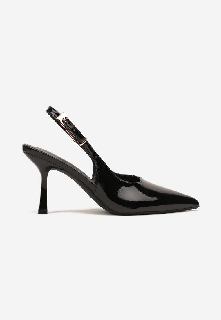 Czarne Sandały Lakierowane na Szpilce Vices Typu Slingback Tilazea