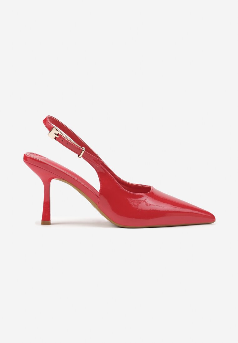 Czerwone Sandały Lakierowane na Szpilce Vices Typu Slingback Tilazea