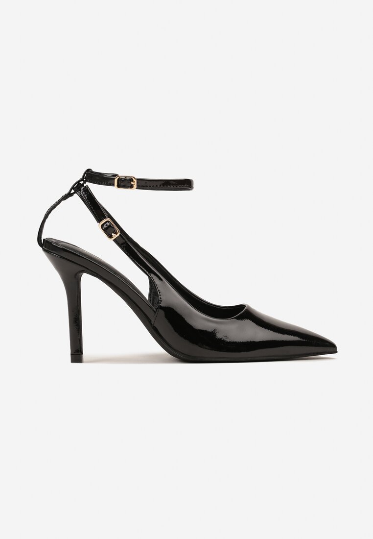 Czarne Sandały Lakierowane Vices na Szpilce Typu Slingback Dolenita