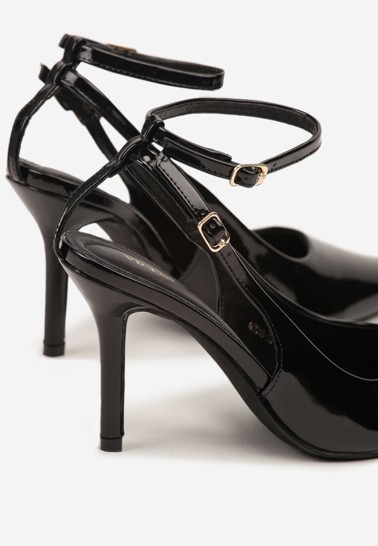 Czarne Sandały Lakierowane Vices na Szpilce Typu Slingback Dolenita