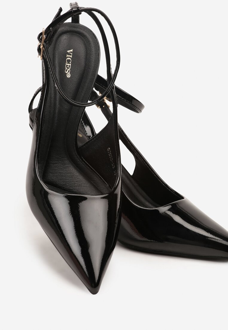 Czarne Sandały Lakierowane Vices na Szpilce Typu Slingback Dolenita