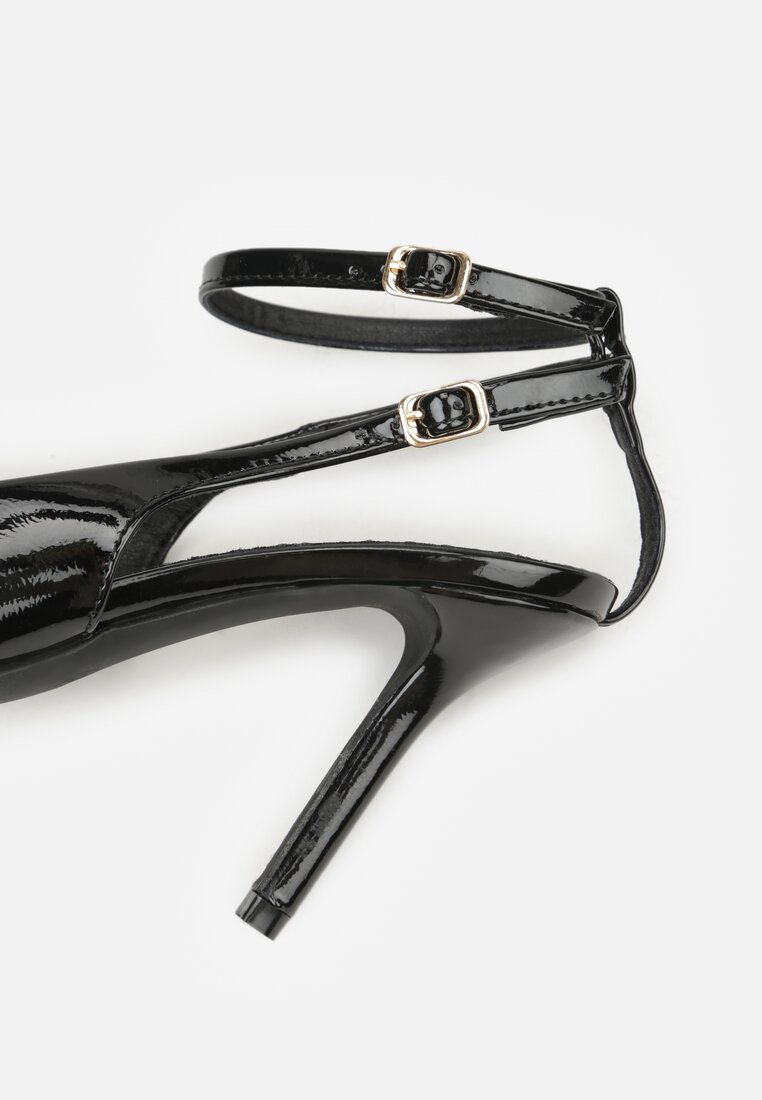 Czarne Sandały Lakierowane Vices na Szpilce Typu Slingback Dolenita