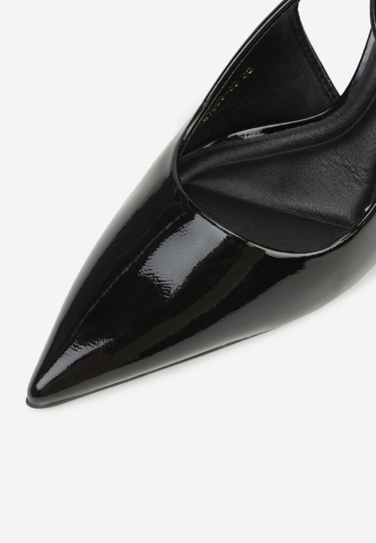 Czarne Sandały Lakierowane Vices na Szpilce Typu Slingback Dolenita