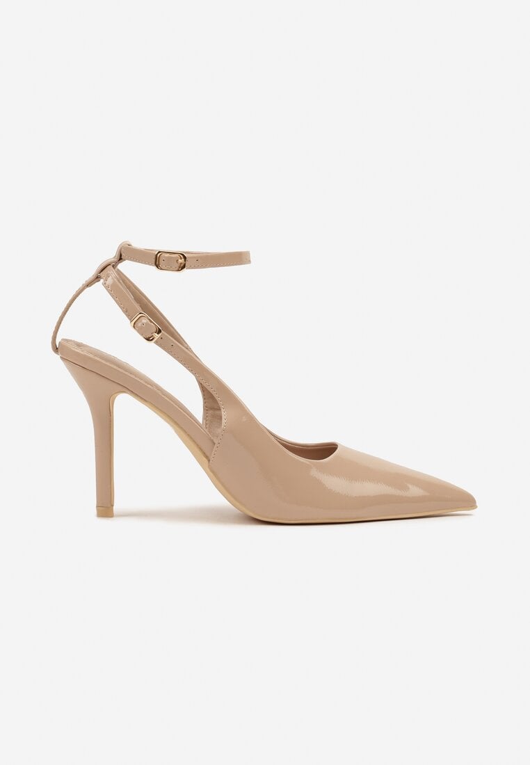 Ciemnobeżowe Sandały Lakierowane Vices na Szpilce Typu Slingback Dolenita