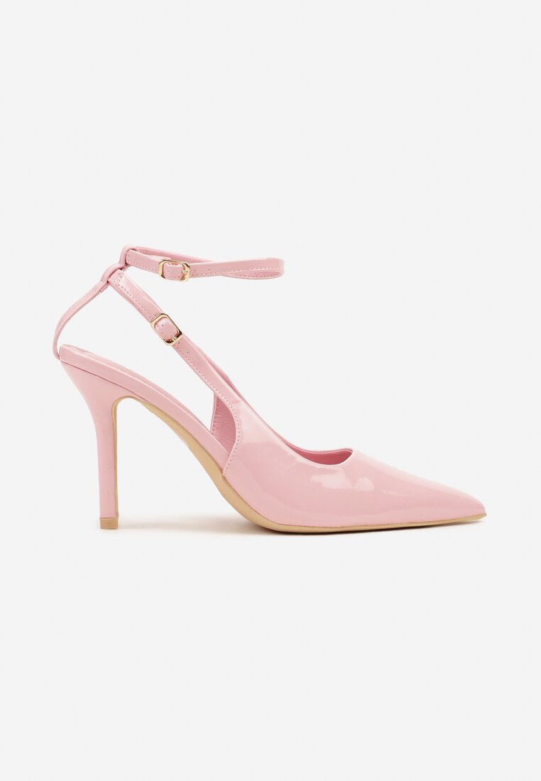 Różowe Sandały Lakierowane Vices na Szpilce Typu Slingback Dolenita