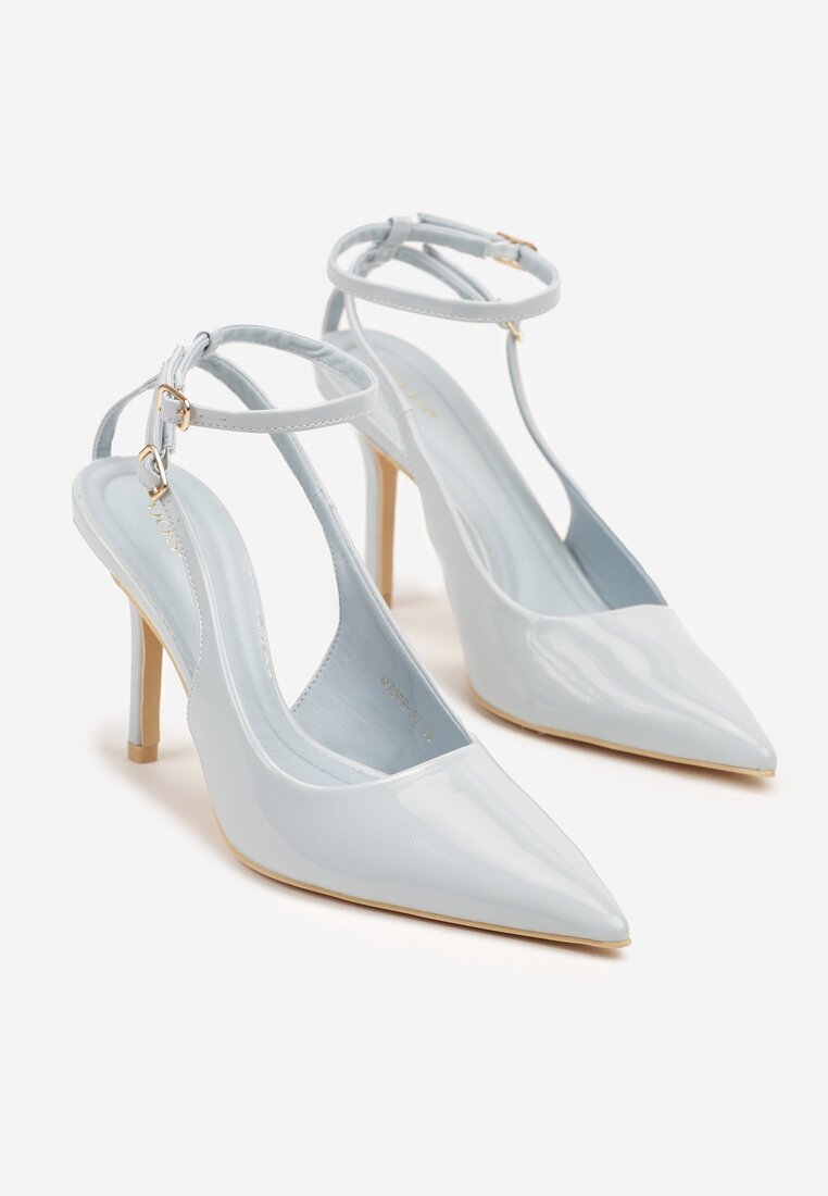 Niebieskie Sandały Lakierowane Vices na Szpilce Typu Slingback Dolenita