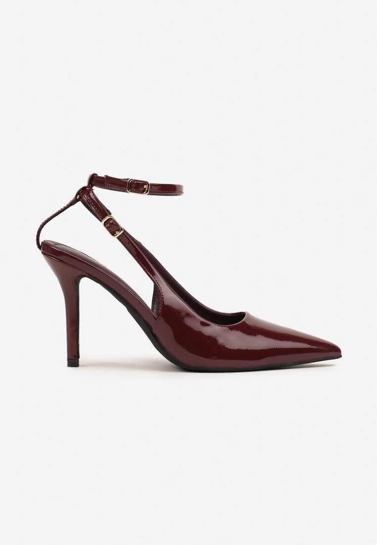 Bordowe Sandały Lakierowane Vices na Szpilce Typu Slingback Dolenita