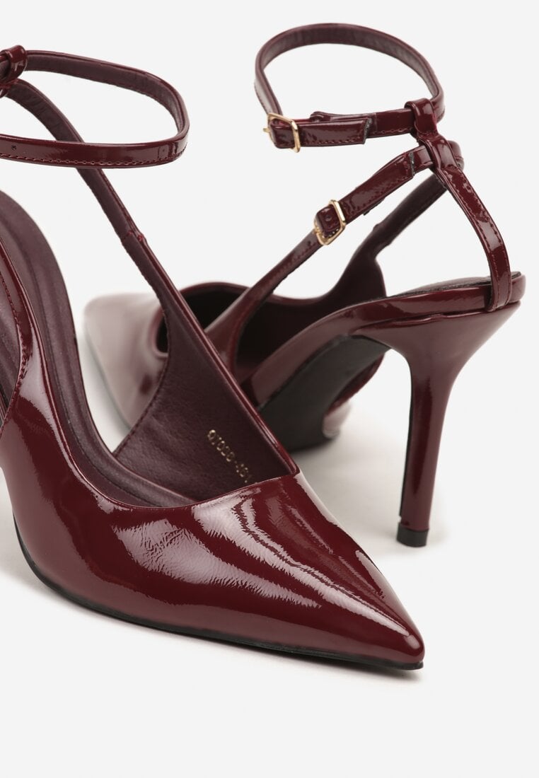 Bordowe Sandały Lakierowane Vices na Szpilce Typu Slingback Dolenita
