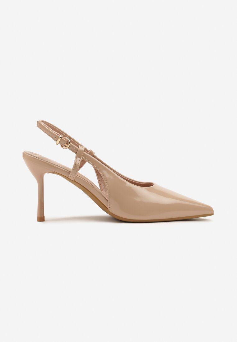 Ciemnobeżowe Sandały Lakierowane Vices na Szpilce Slingback Raleira