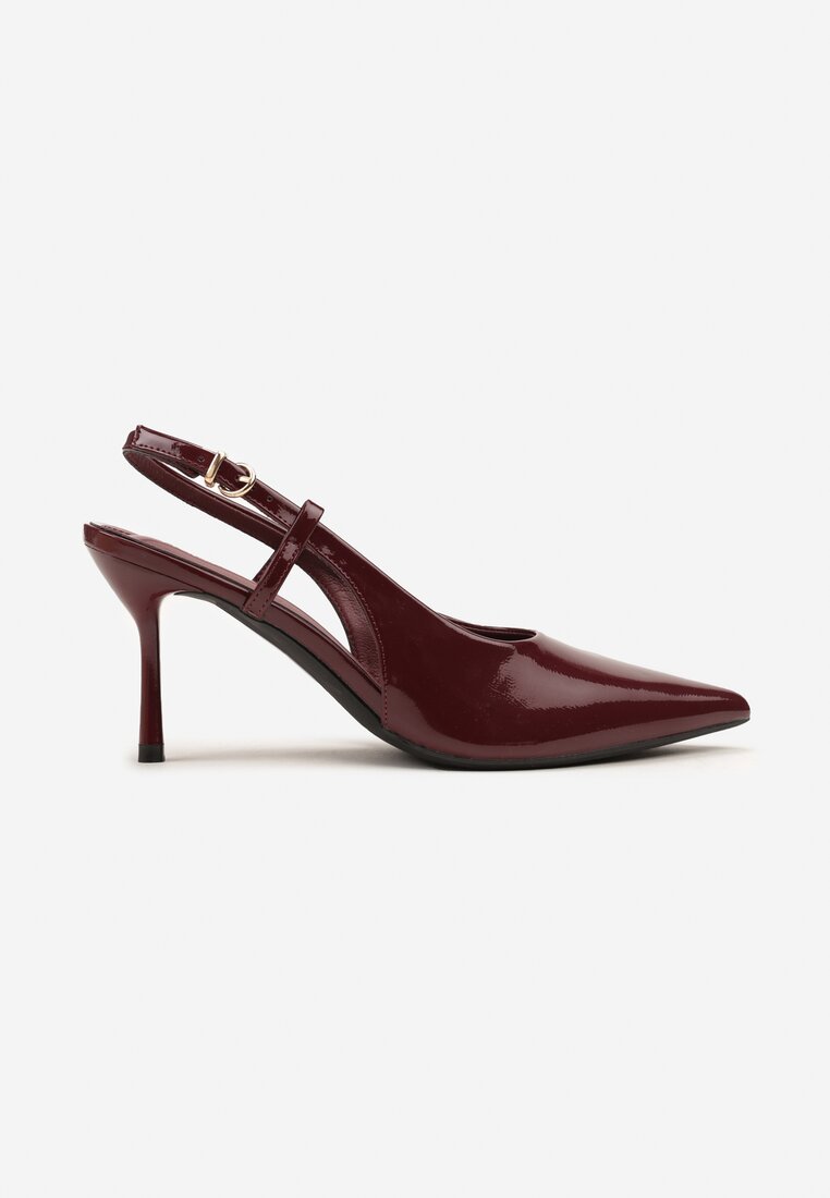 Bordowe Sandały Lakierowane Vices na Szpilce Slingback Raleira