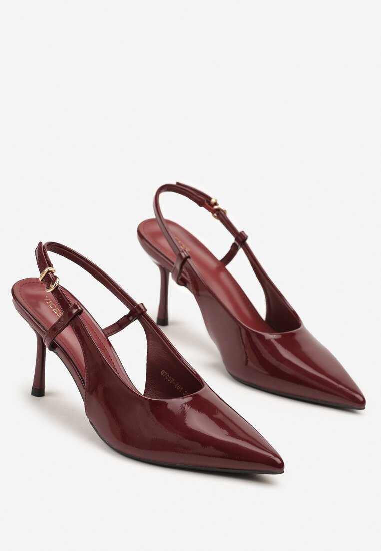 Bordowe Sandały Lakierowane Vices na Szpilce Slingback Raleira