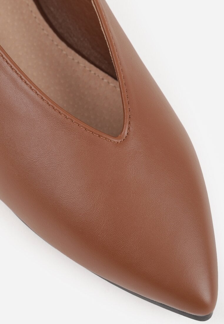 Brązowe Balerinki Vices z Wkładką ze Skóry Naturalnej w Klasycznym Stylu Nalivee