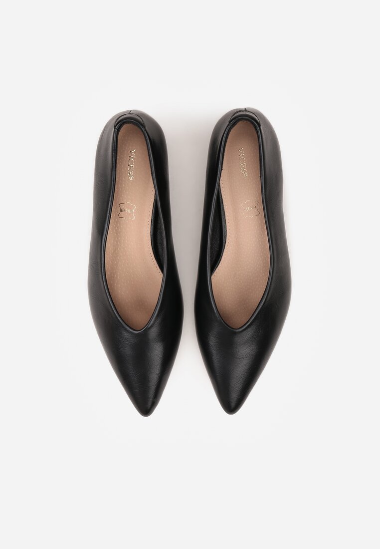 Czarne Czółenka Vices na Obcasie Typu Słupek ze Skórzaną Wkładką Rilomena