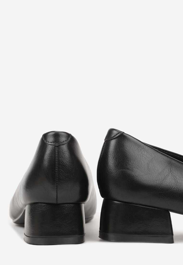 Czarne Czółenka Vices na Obcasie Typu Słupek ze Skórzaną Wkładką Rilomena