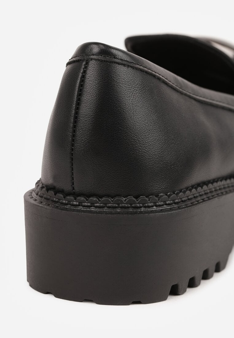 Czarne Mokasyny Vices z Wkładką ze Skóry Naturalnej z Metaliczną Aplikacją Fergia