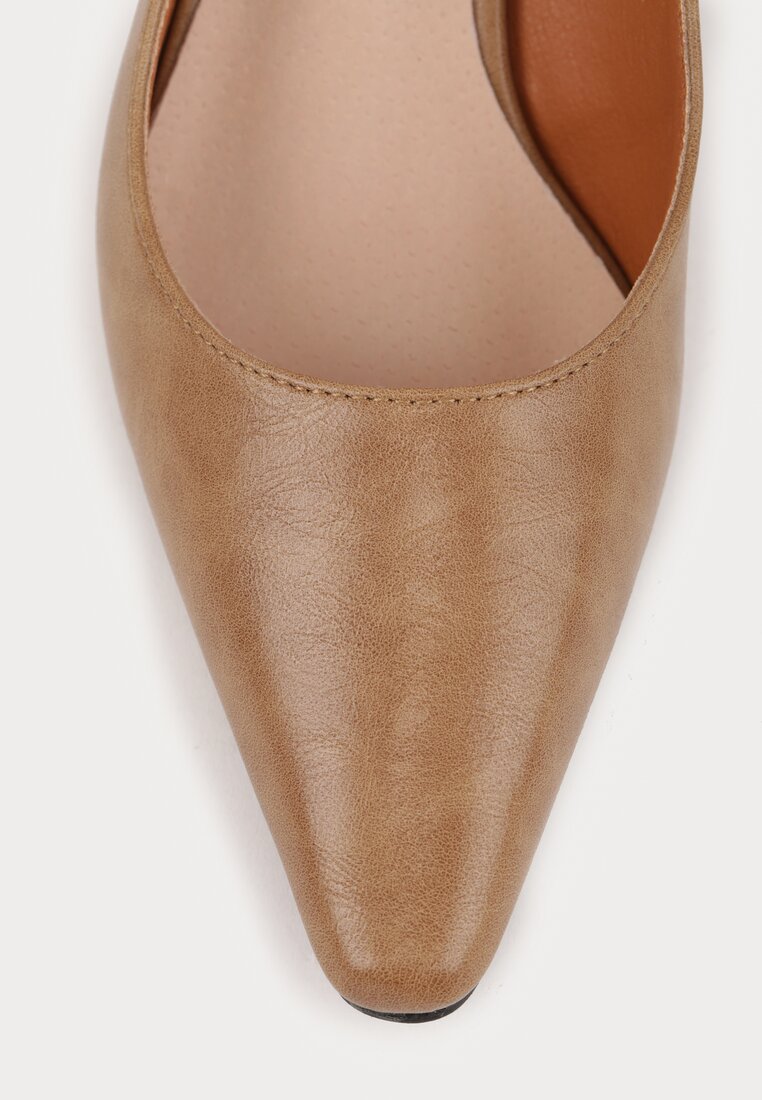 Ciemnobeżowe Czółenka Vices na Kaczuszce ze Skórzaną Wkładką Elialie