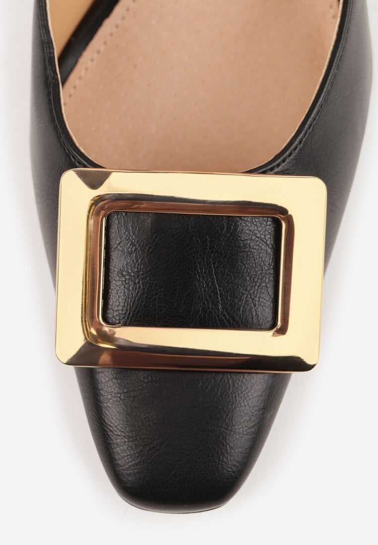 Czarne Czółenka Vices ze Skórzaną Wkładką i Metaliczną Klamerką Berrine