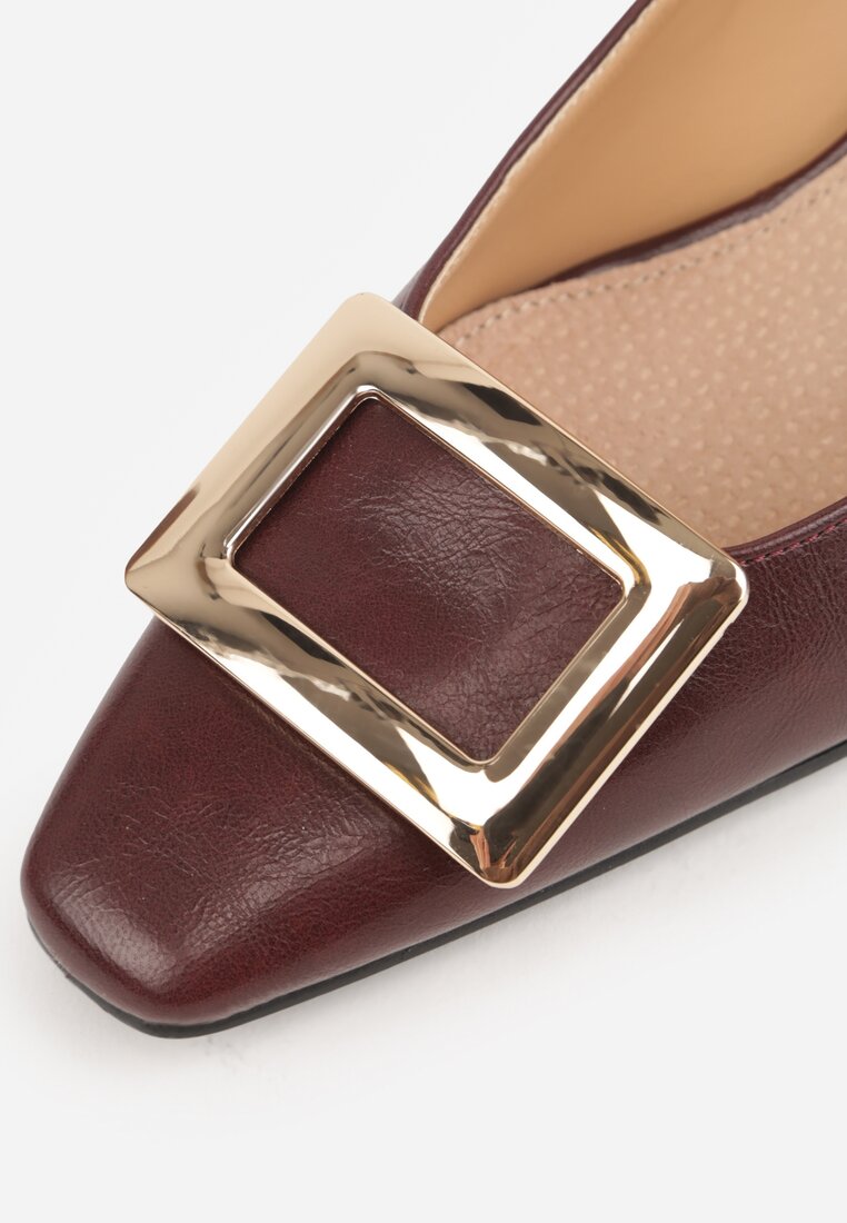 Bordowe Czółenka Vices ze Skórzaną Wkładką i Metaliczną Klamerką Berrine