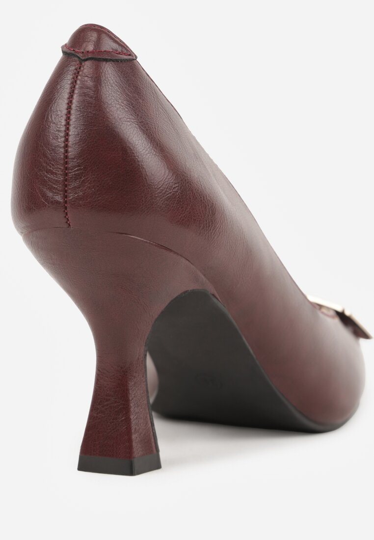 Bordowe Czółenka Vices ze Skórzaną Wkładką i Metaliczną Klamerką Berrine