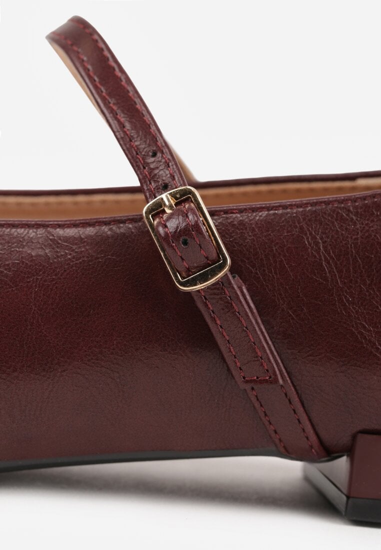 Bordowe Balerinki Vices w Stylu Mary Jane z Wkładką ze Skóry Naturalnej Emilane