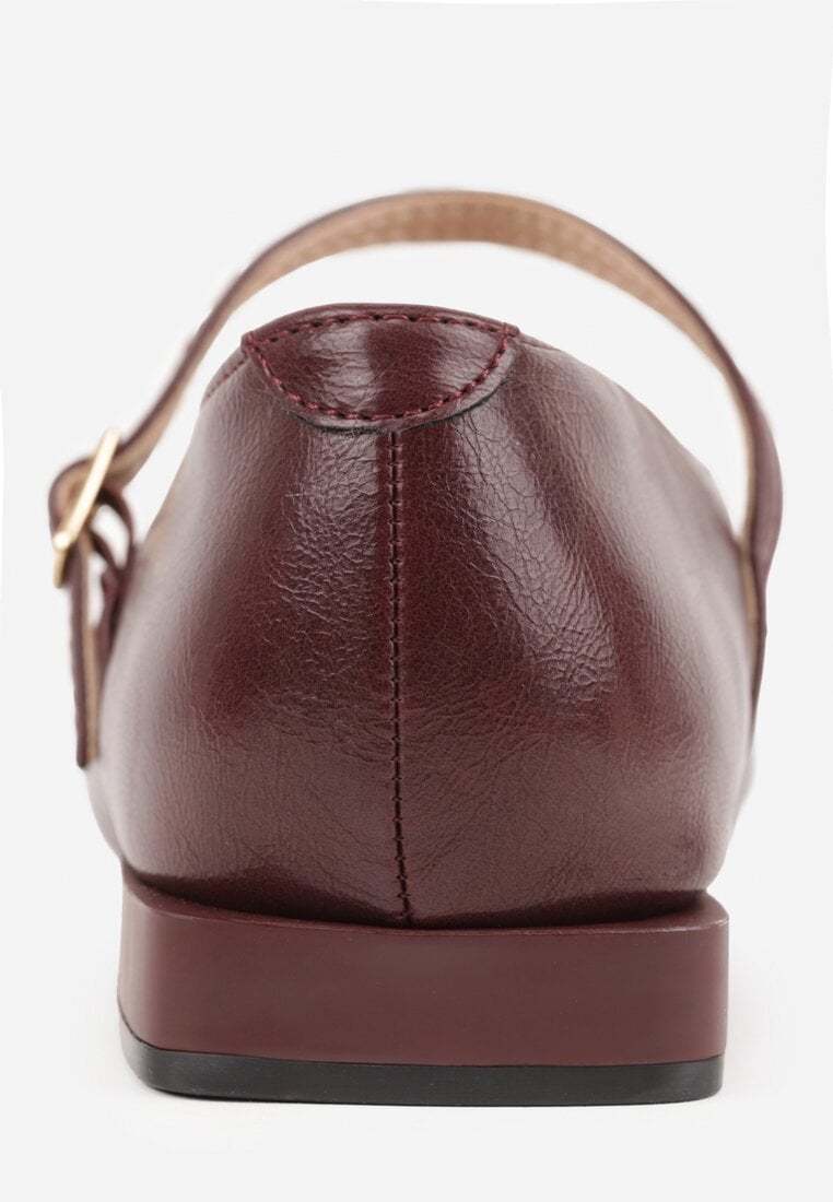 Bordowe Balerinki Vices w Stylu Mary Jane z Wkładką ze Skóry Naturalnej Emilane